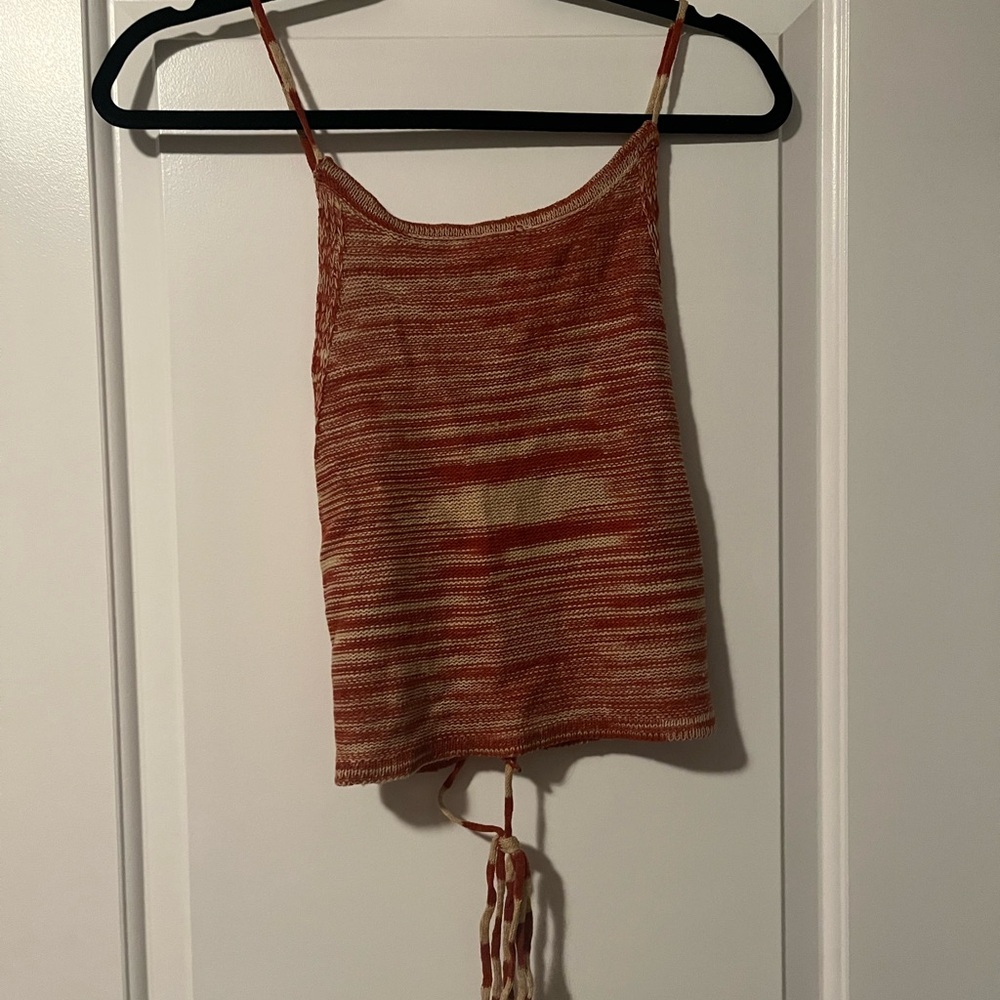 Striped Orange and Cream Women's Top with lace up back - runs extremely small